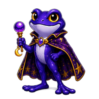 Cosmic frog skin, purple wizard frog with a starry cape