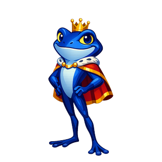 Sapphire King frog skin, blue frog with gold crown and red cape